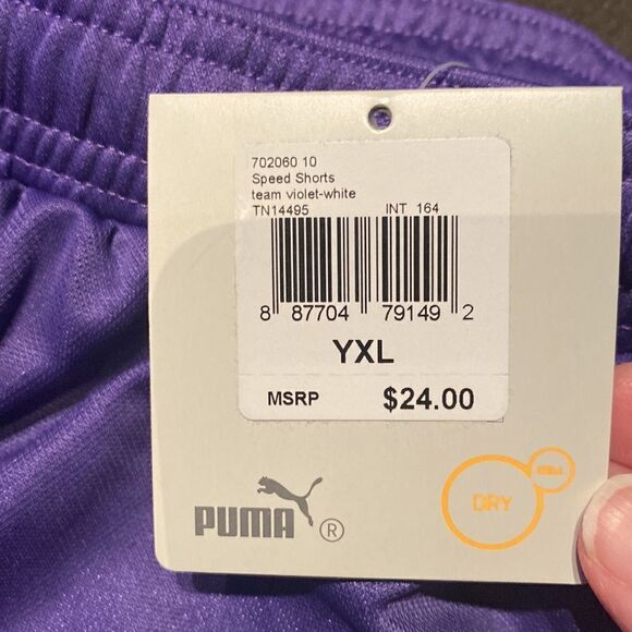 Girls Puma Speed Shorts Purple & White Dry Cell Technology Size Youth XL NWT - Picture 3 of 10